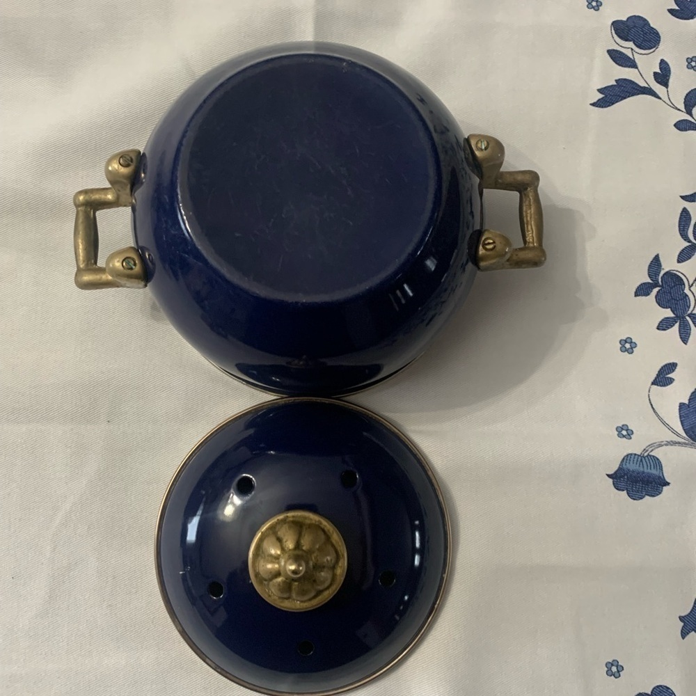 Navy Pot with Brass Lid and Handles - Picture 6 of 6